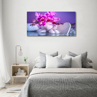 Glass wall art large Orchid and heart