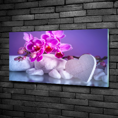 Glass wall art large Orchid and heart