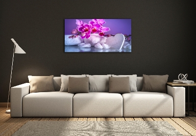 Glass wall art large Orchid and heart