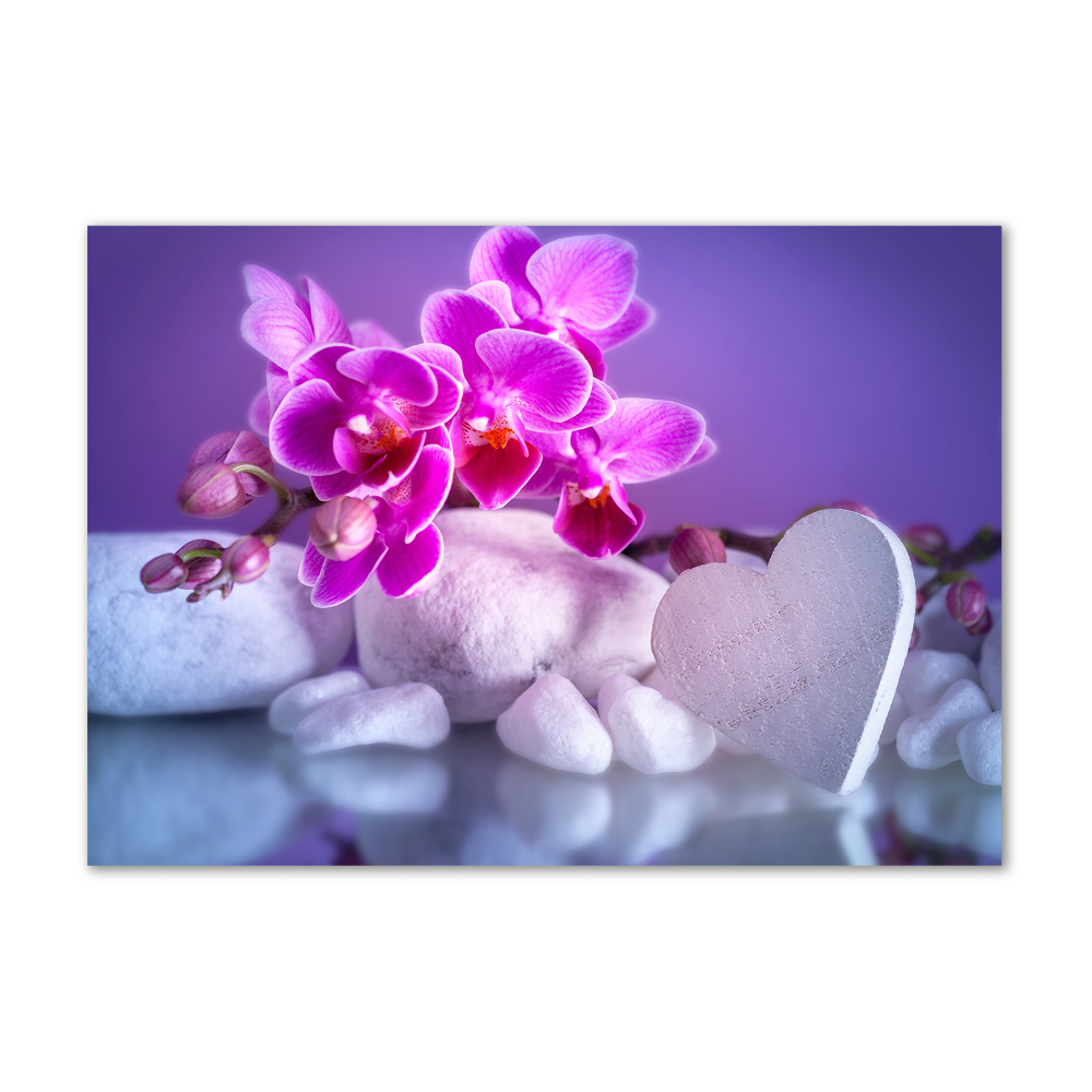 Glass wall art large Orchid and heart