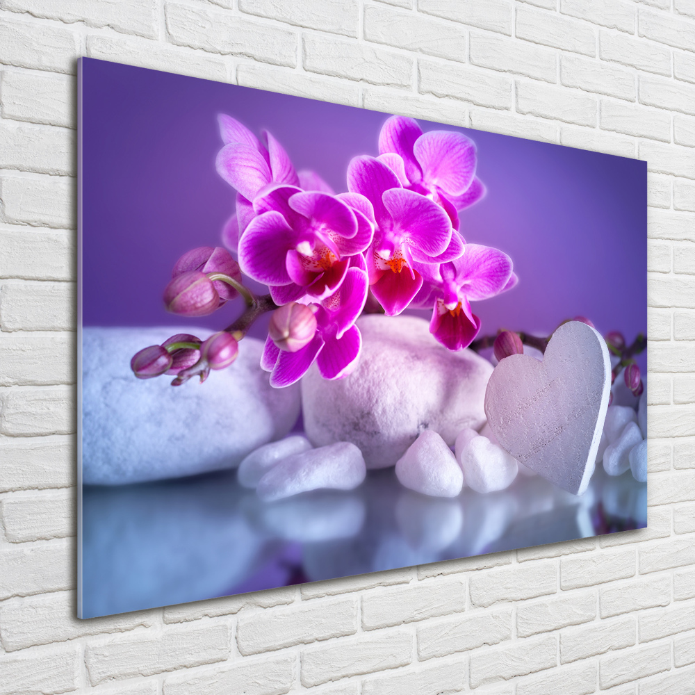 Glass wall art large Orchid and heart