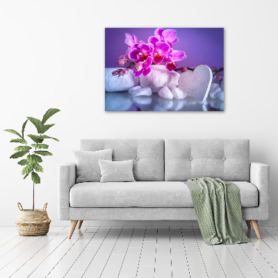 Glass wall art large Orchid and heart