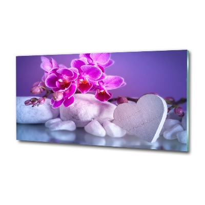 Glass wall art large Orchid and heart