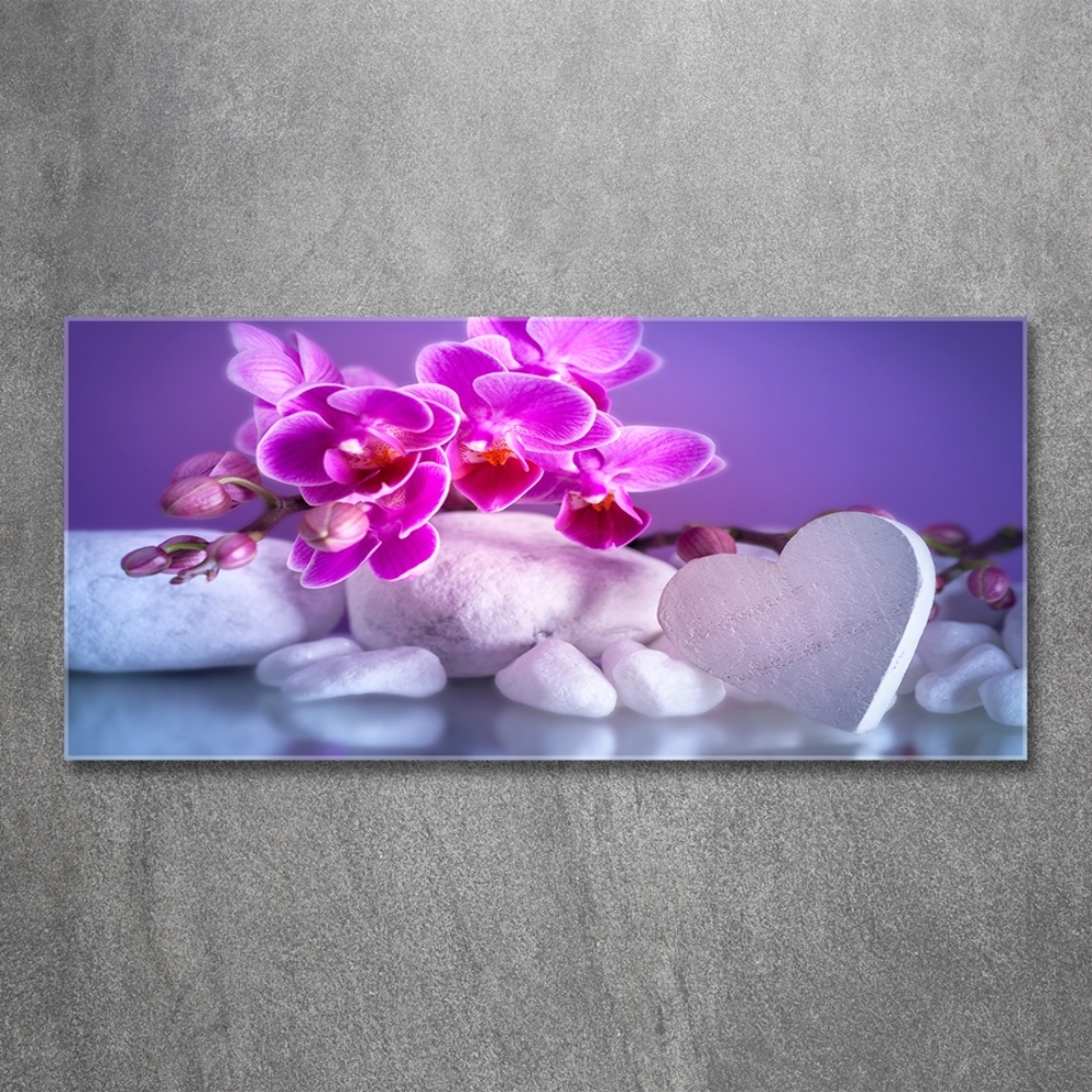 Glass wall art large Orchid and heart