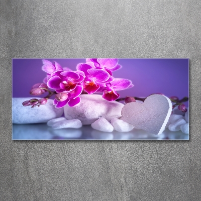 Glass wall art large Orchid and heart