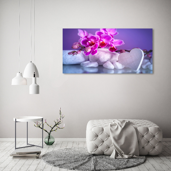 Glass wall art large Orchid and heart