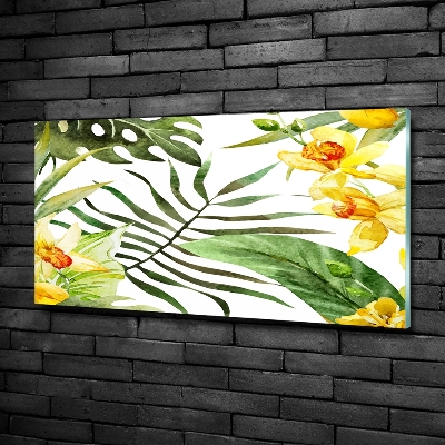 Wall art on glass Tropical flowers