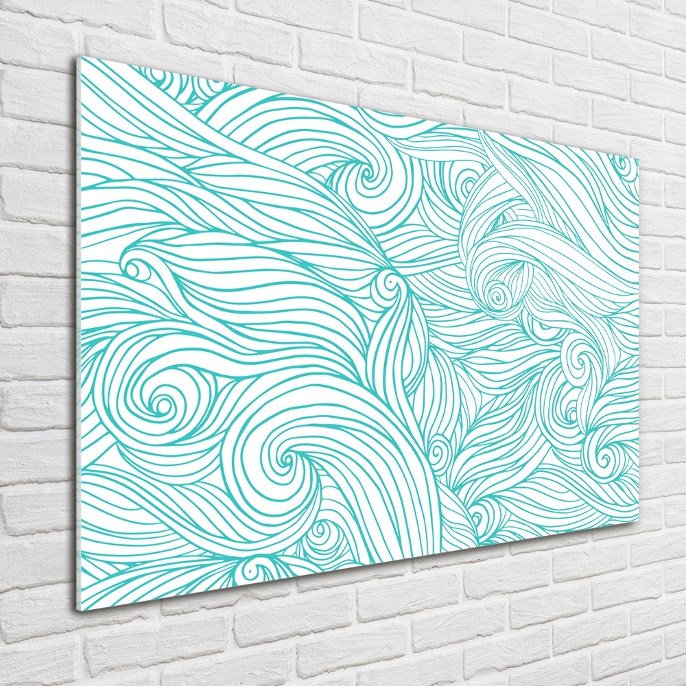 Glass wall art Blue waves