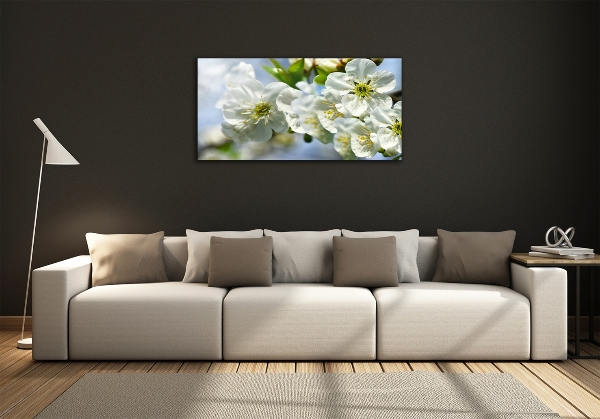 Glass wall art large Cherry blossom