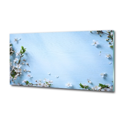 Glass picture print Cherry background flowers