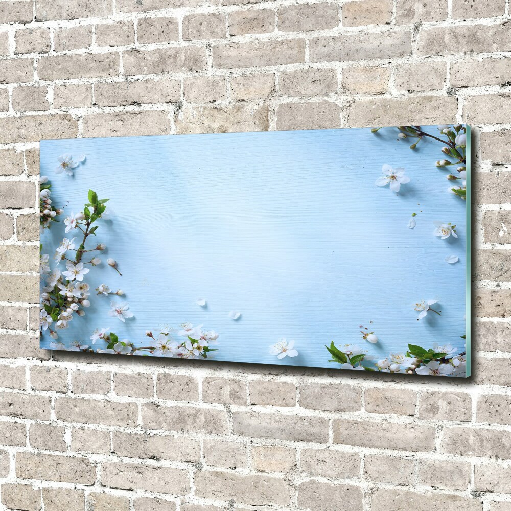 Glass picture print Cherry background flowers