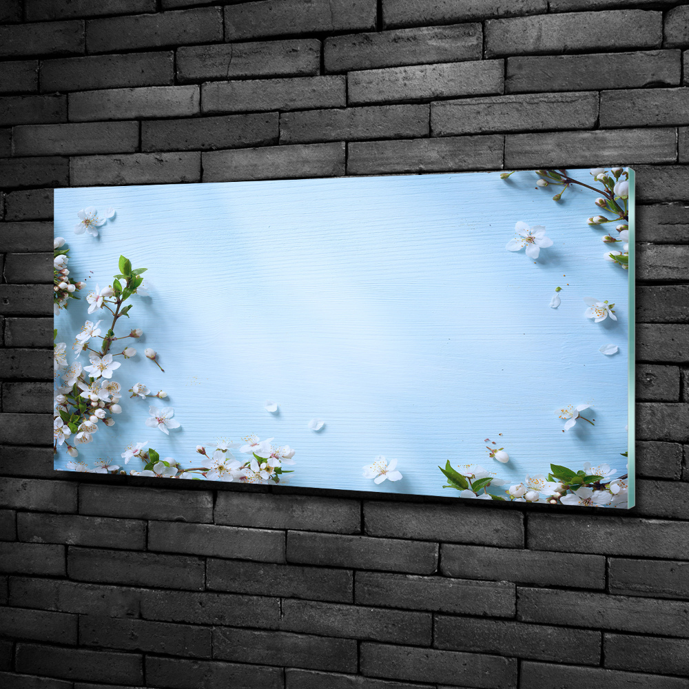 Glass picture print Cherry background flowers