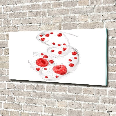 Glass picture wall art Raspberries with milk