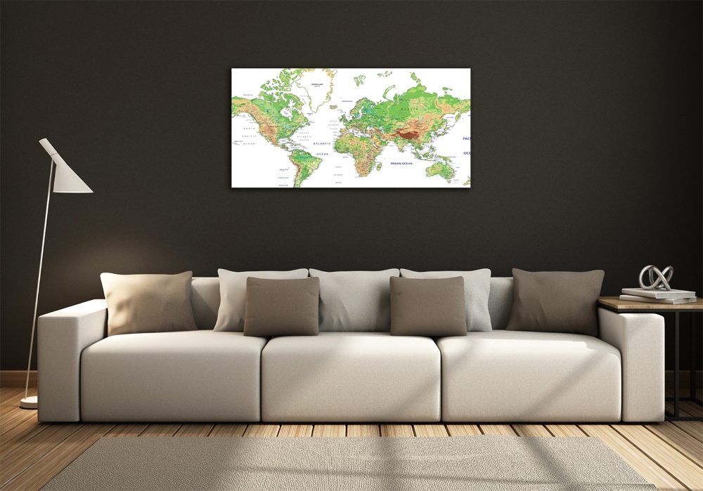 Wall art on glass World map