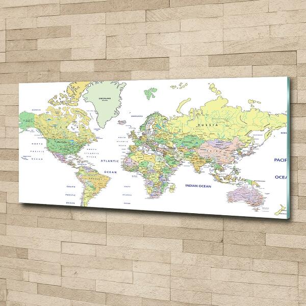 Glass art print World map