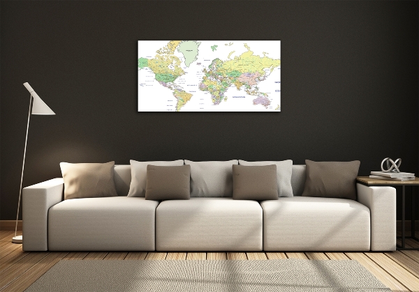 Glass art print World map