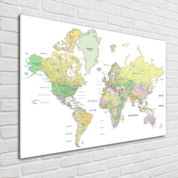 Glass art print World map