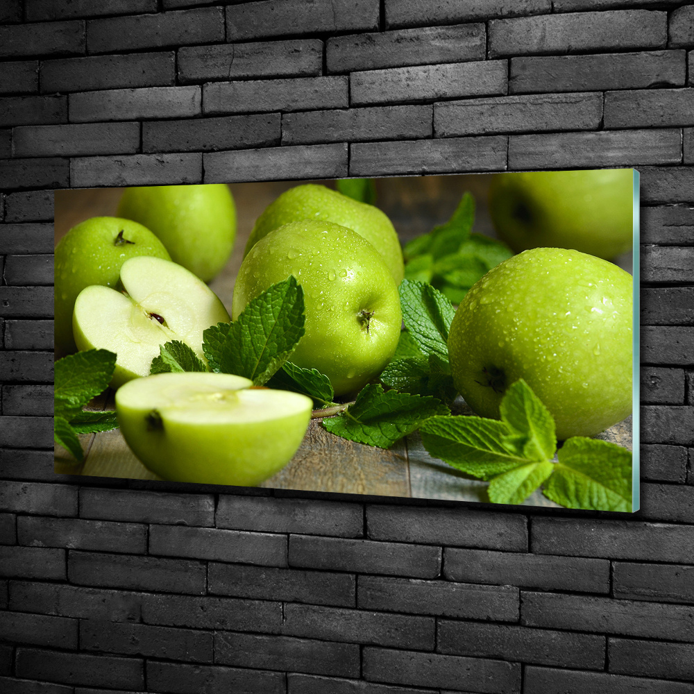 Glass picture wall art Green apples