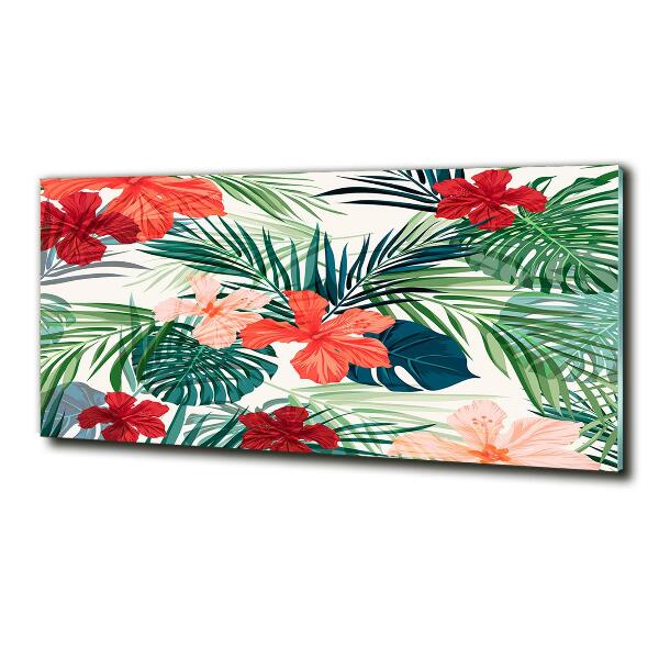 Glass wall art Tropical flowers