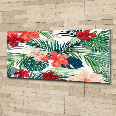 Glass wall art Tropical flowers