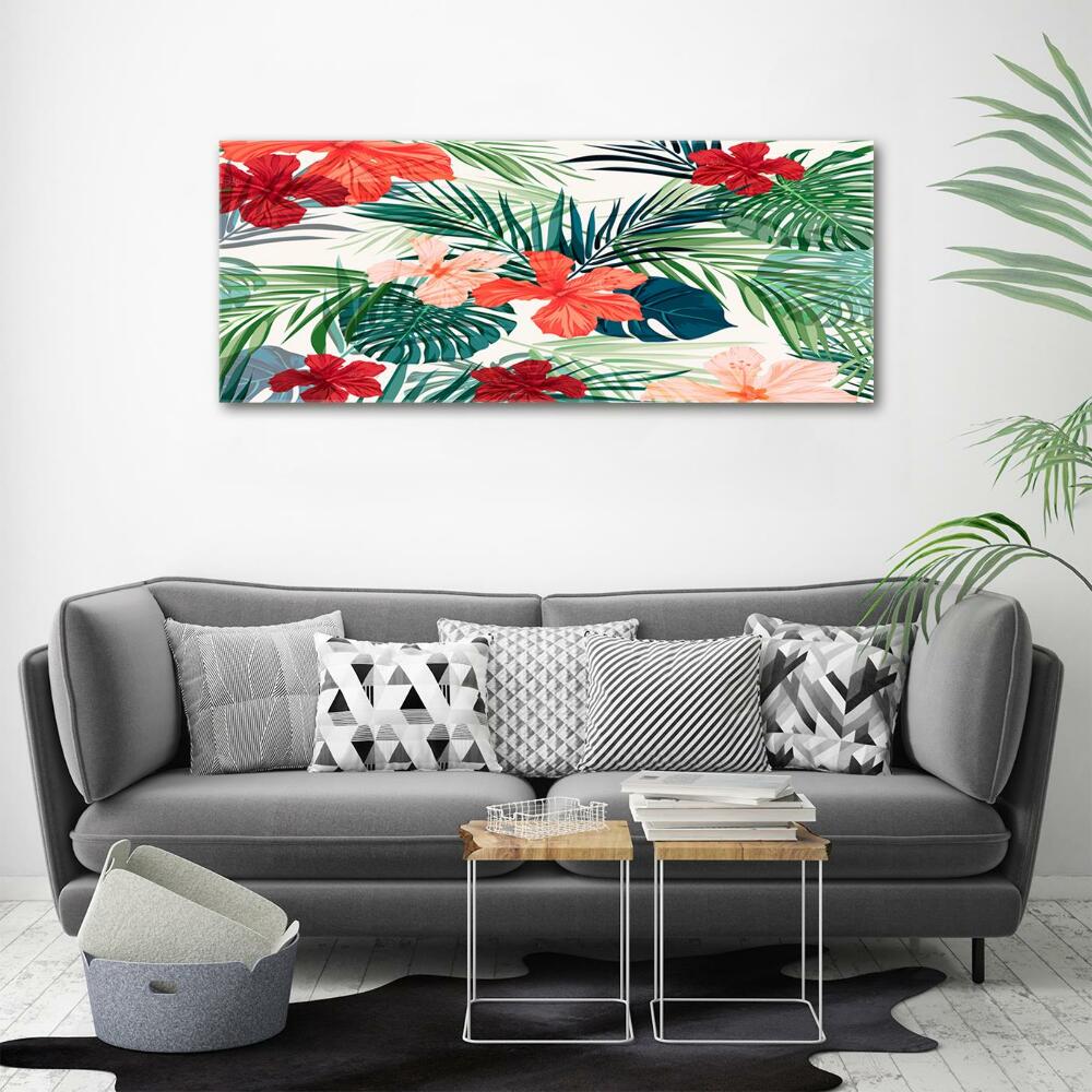 Glass wall art Tropical flowers