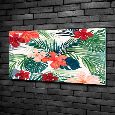 Glass wall art Tropical flowers