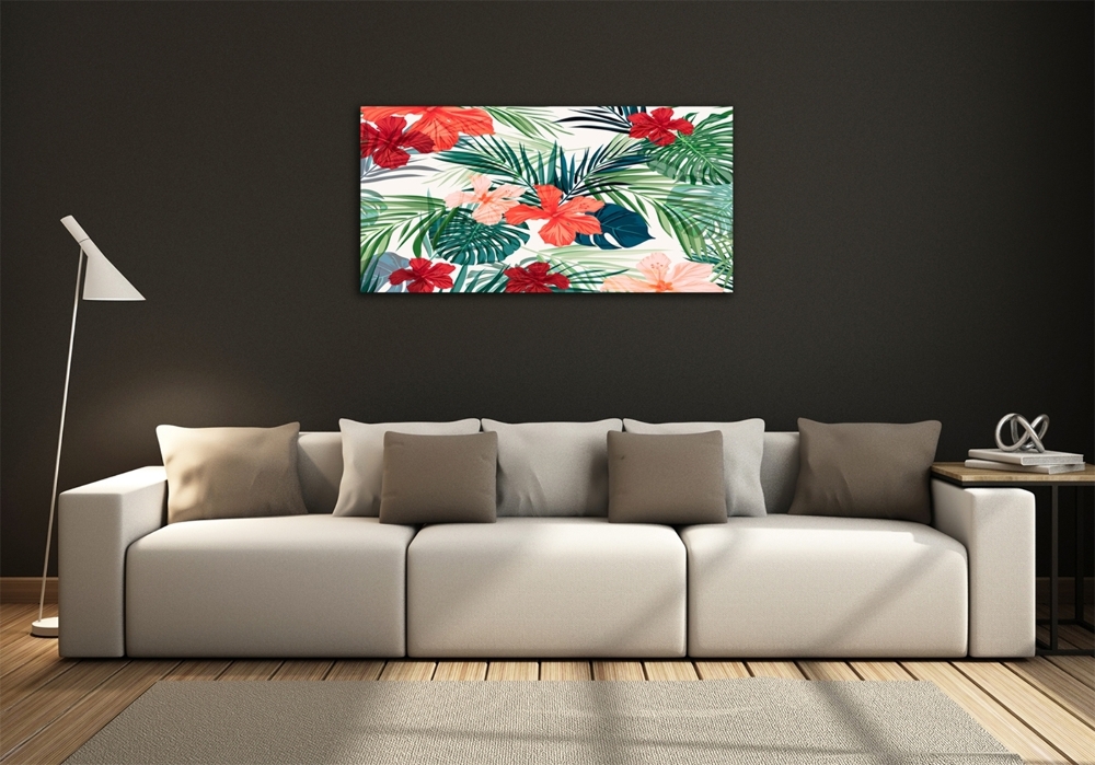 Glass wall art Tropical flowers