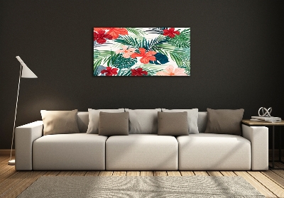 Glass wall art Tropical flowers