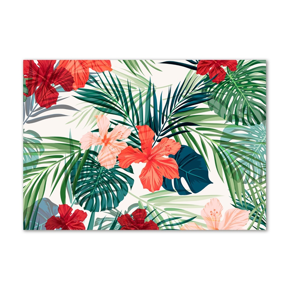 Glass wall art Tropical flowers