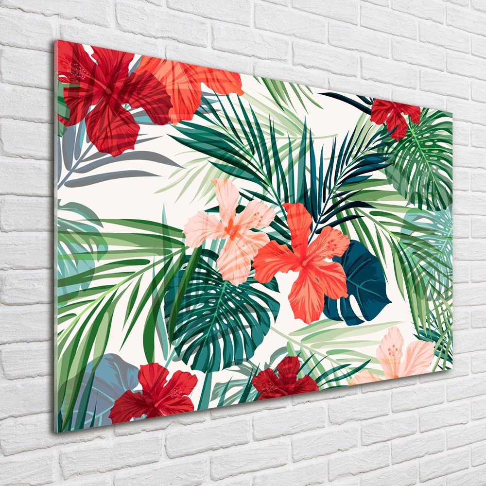 Glass wall art Tropical flowers