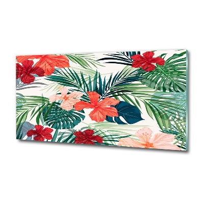 Glass wall art Tropical flowers