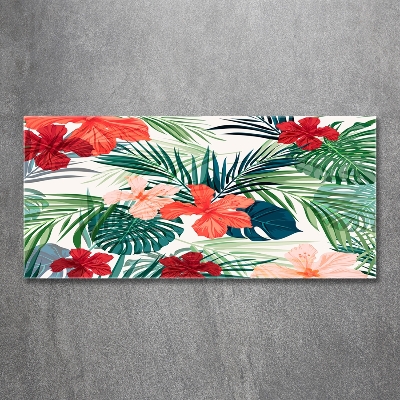 Glass wall art Tropical flowers