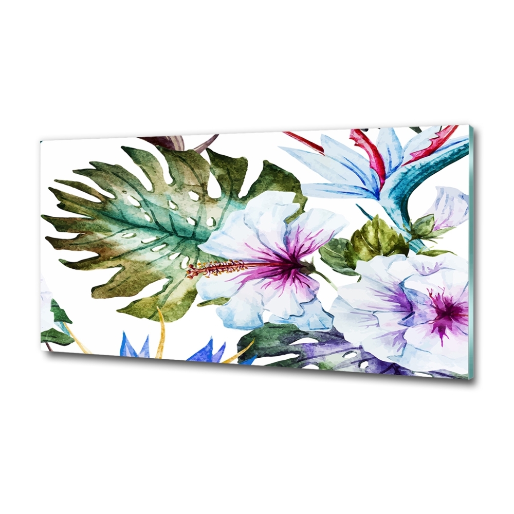 Wall art on glass Hawaiian flowers