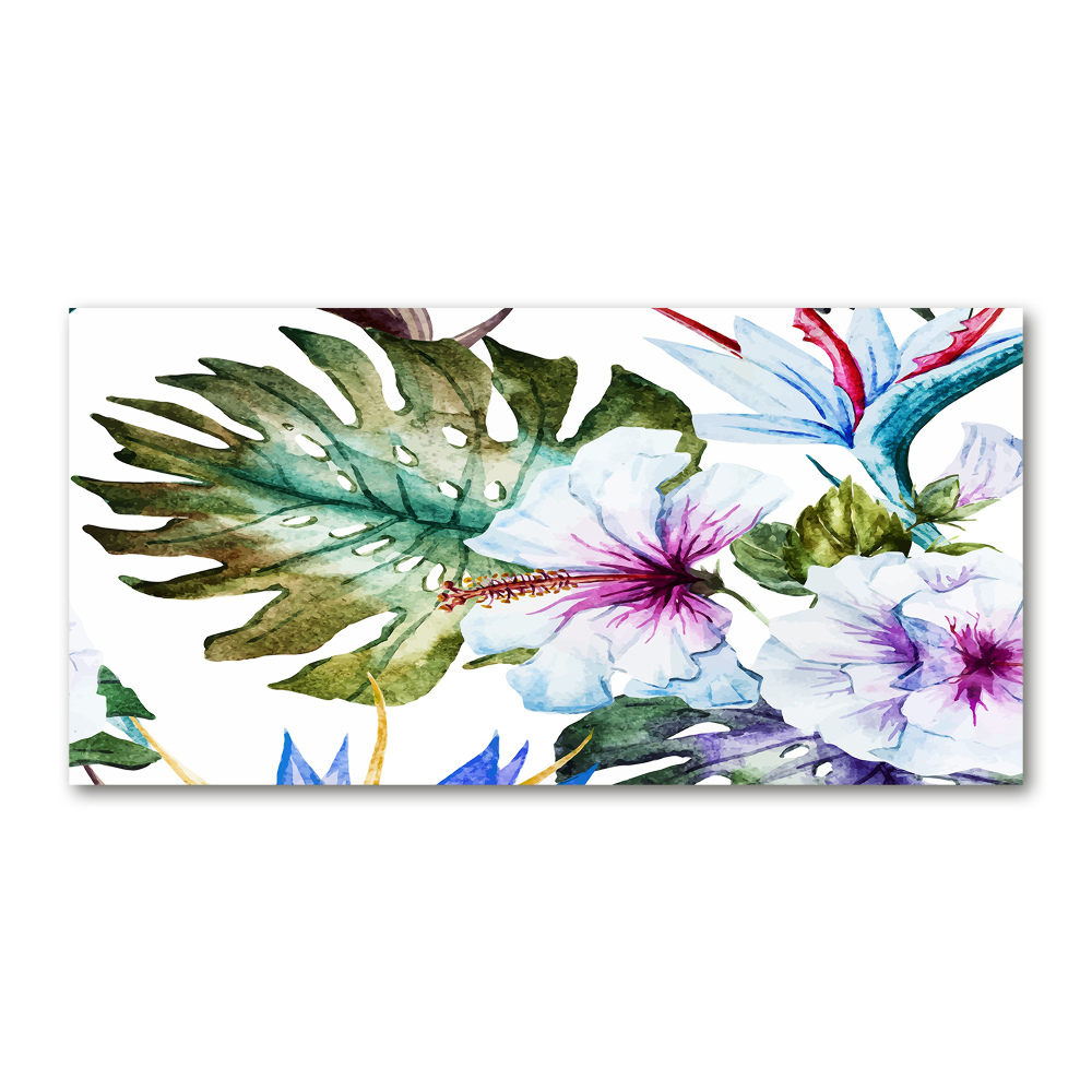 Wall art on glass Hawaiian flowers