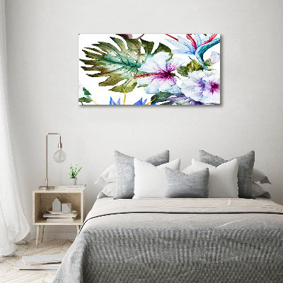 Wall art on glass Hawaiian flowers