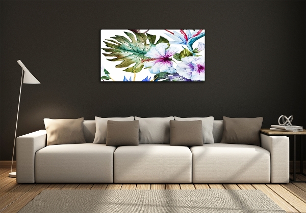 Wall art on glass Hawaiian flowers