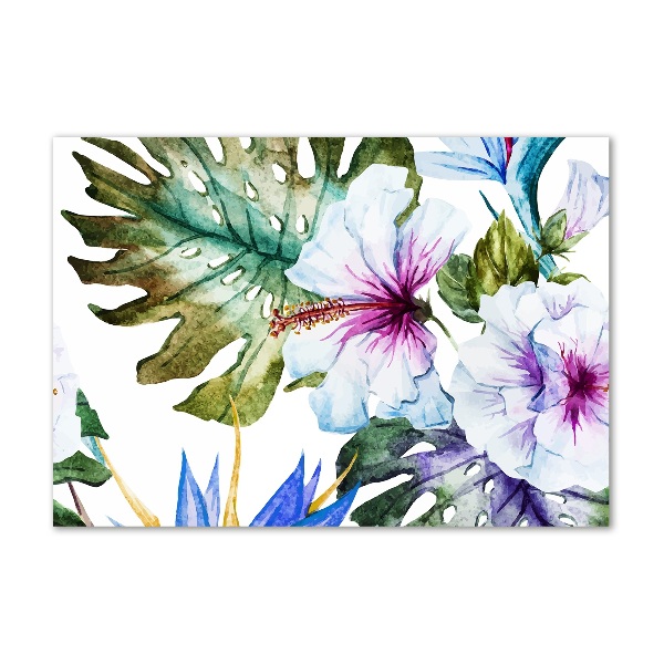 Wall art on glass Hawaiian flowers