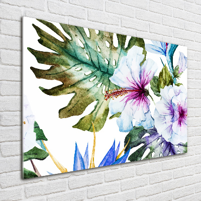 Wall art on glass Hawaiian flowers