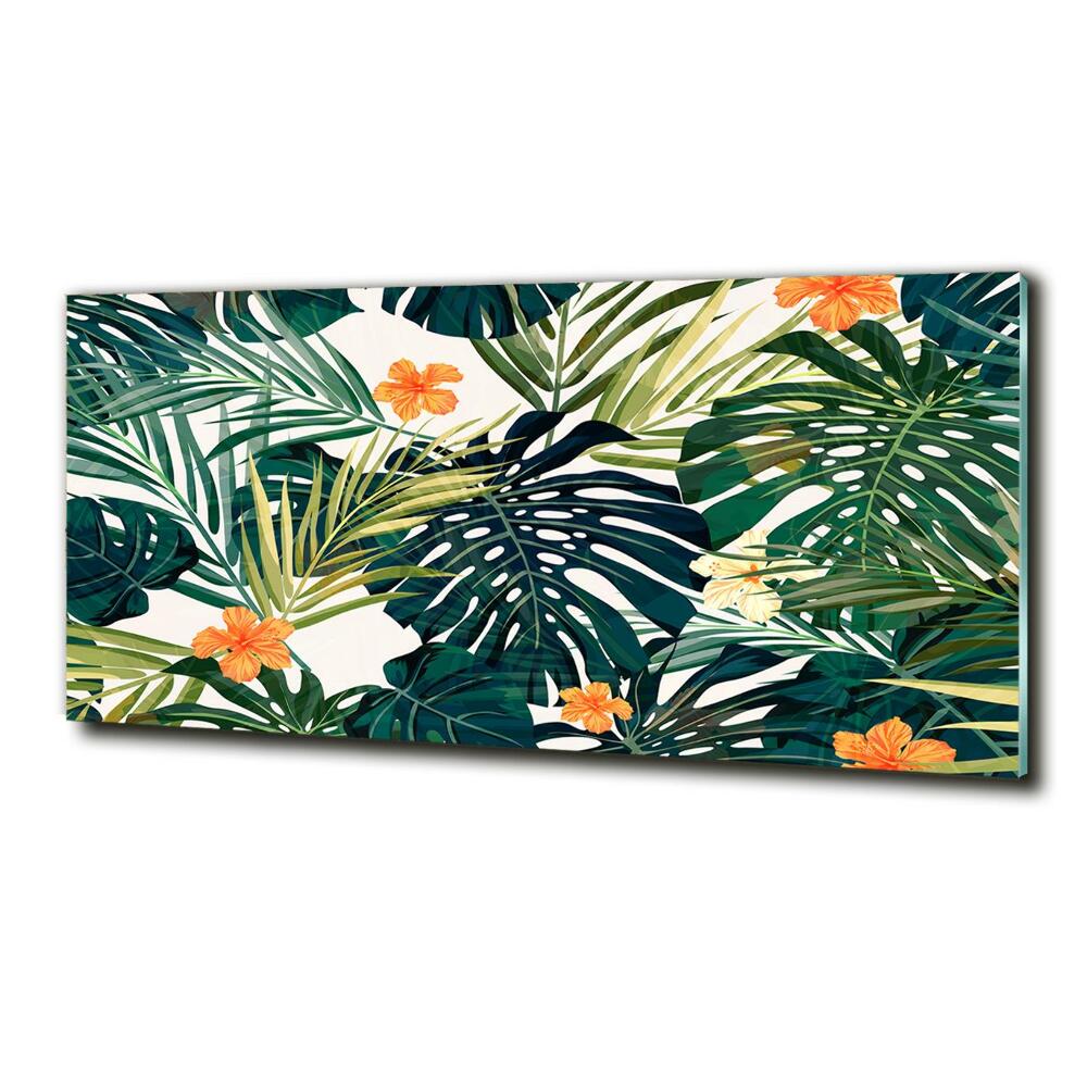 Glass wall art Tropical leaves