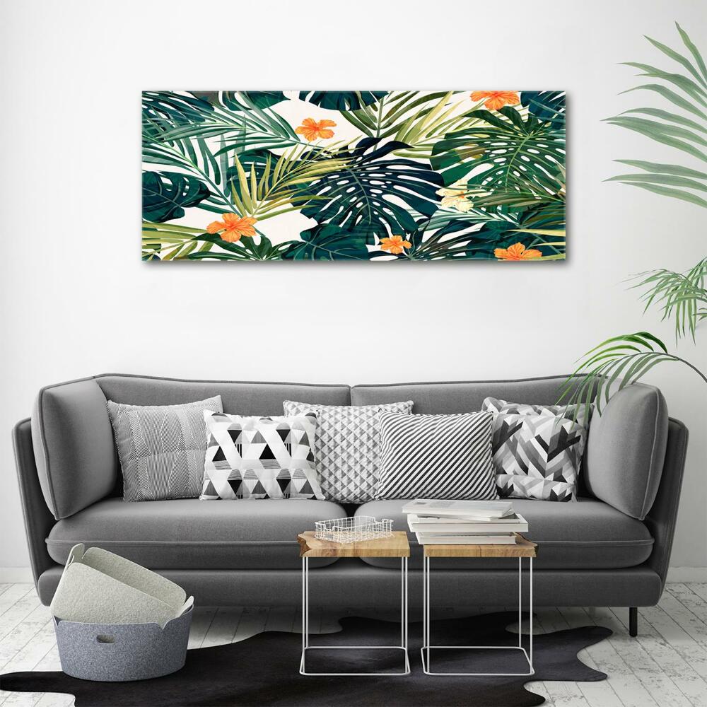 Glass wall art Tropical leaves