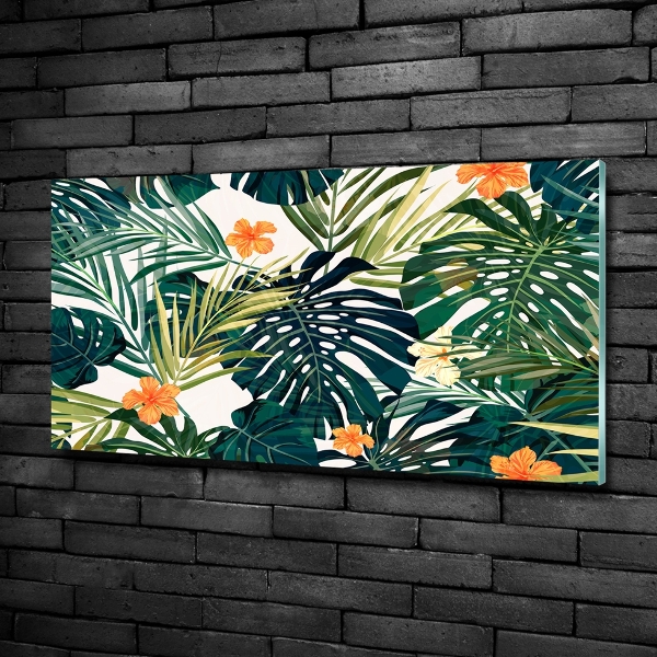 Glass wall art Tropical leaves