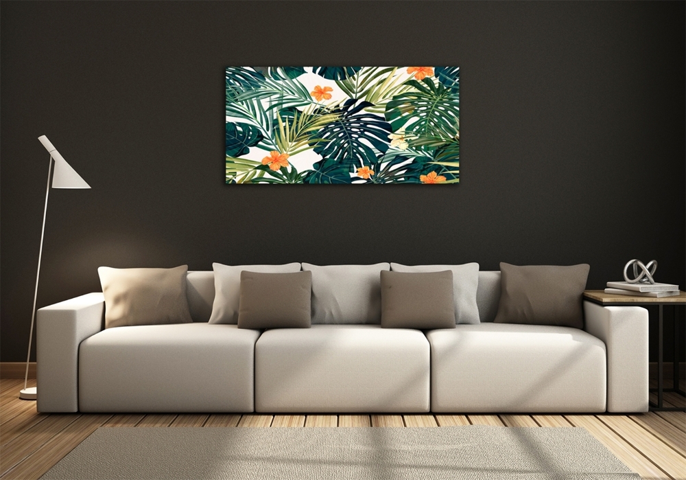 Glass wall art Tropical leaves