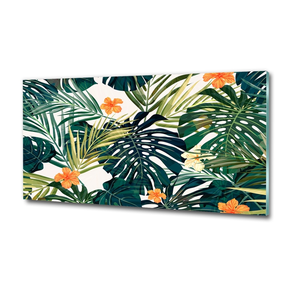 Glass wall art Tropical leaves