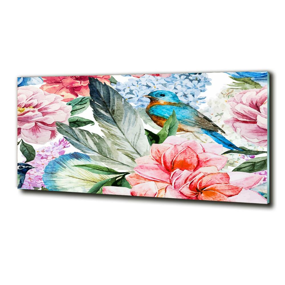 Glass picture wall art Flowers and birds