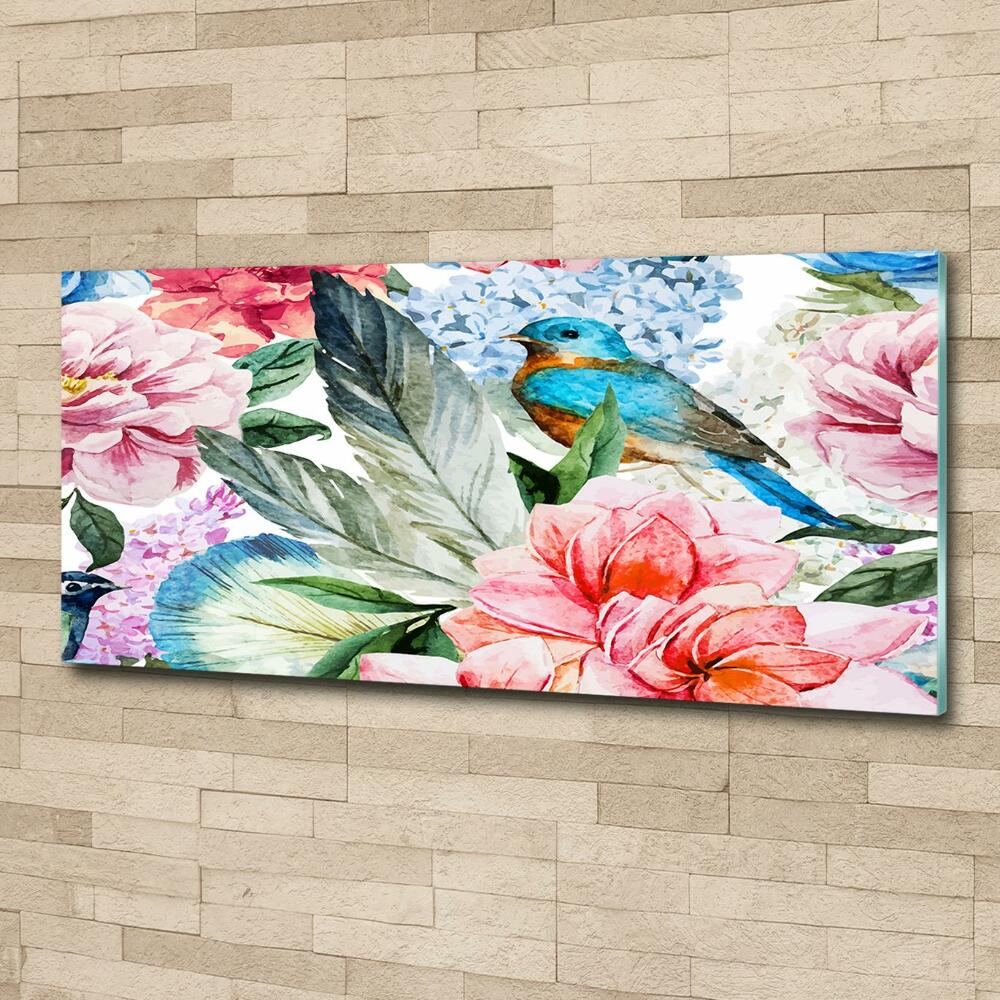 Glass picture wall art Flowers and birds