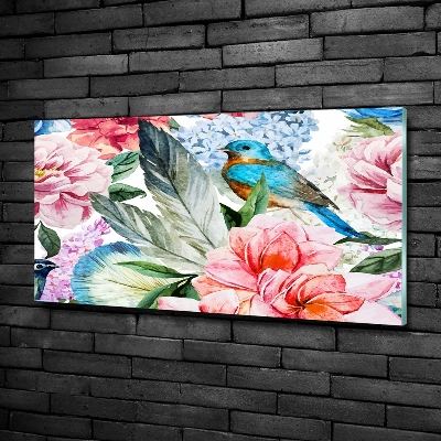 Glass picture wall art Flowers and birds