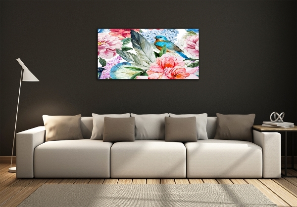 Glass picture wall art Flowers and birds