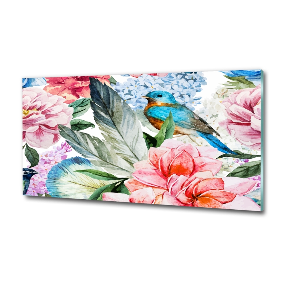 Glass picture wall art Flowers and birds