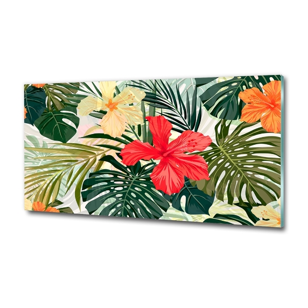 Glass wall art Hawaiian flowers