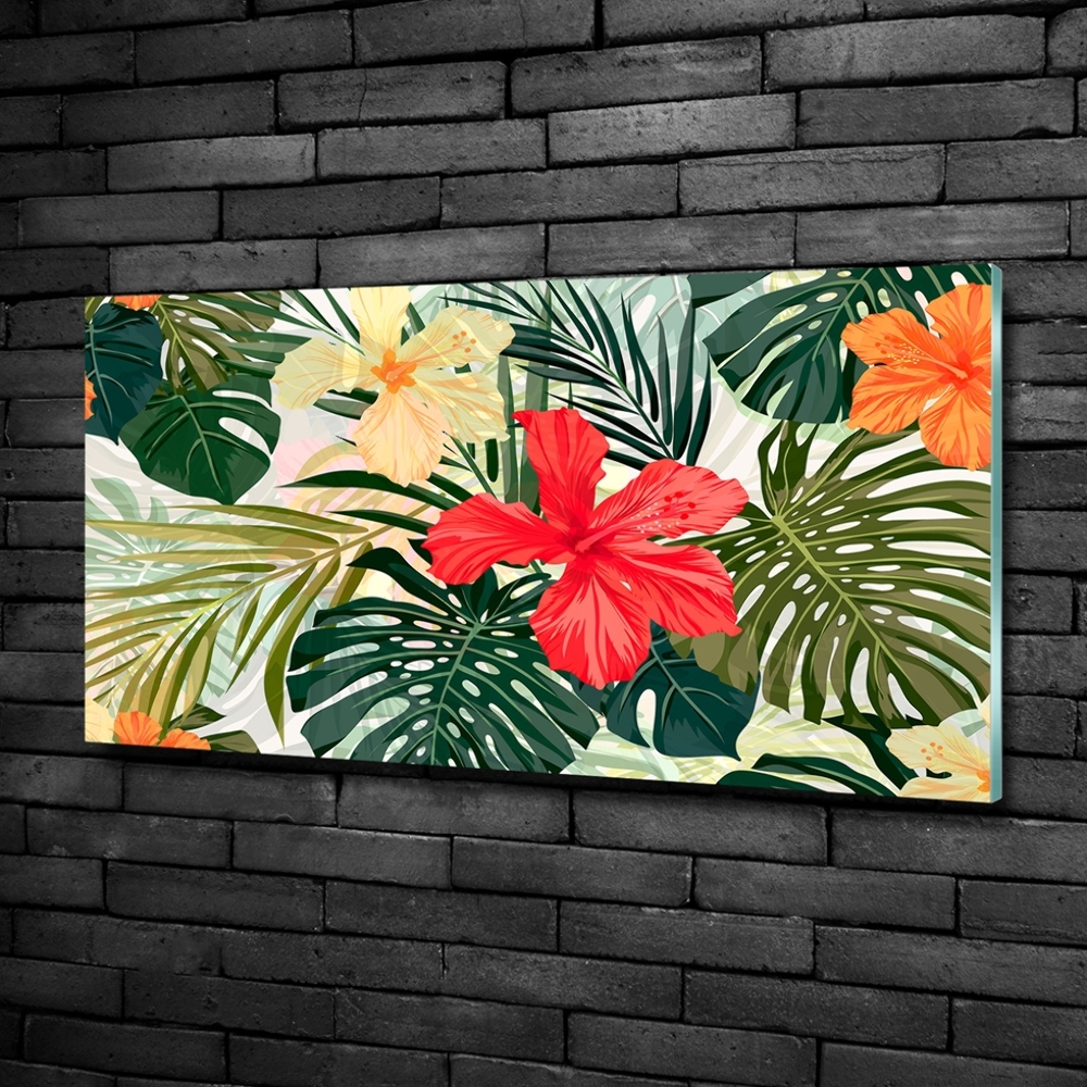 Glass wall art Hawaiian flowers